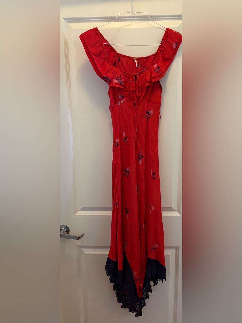Free People Flock Together Midi Dress Red Lace Hem Size Small NWT - Picture 5 of 15